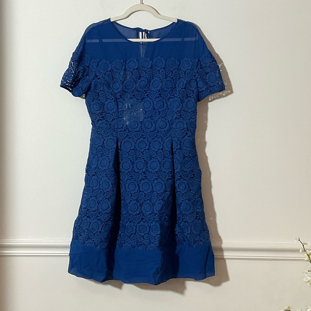 Anne Klein Royal Blue Lace Fit-and-Flare Mini Dress